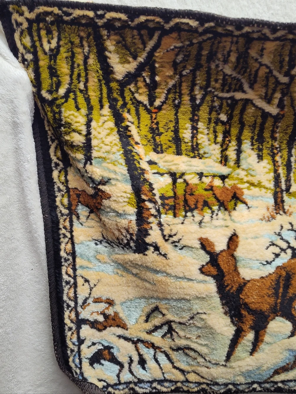Deer Woodland Tapestry Panel - Brown, Green, Cream Made In Italy